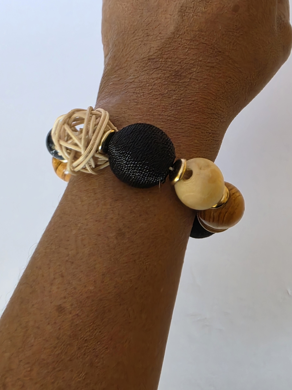 paparazzi Black, Brown and Cream Beaded Stretch Bracelet